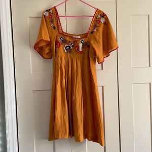 Embroidered Square-Neck Mini Dress